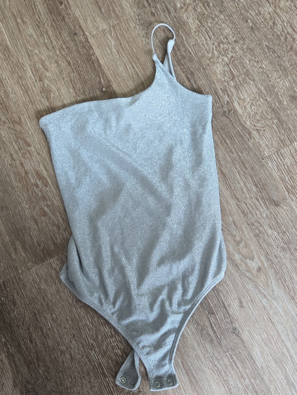 Express One-Shoulder Sparkle Bodysuit in Silver
